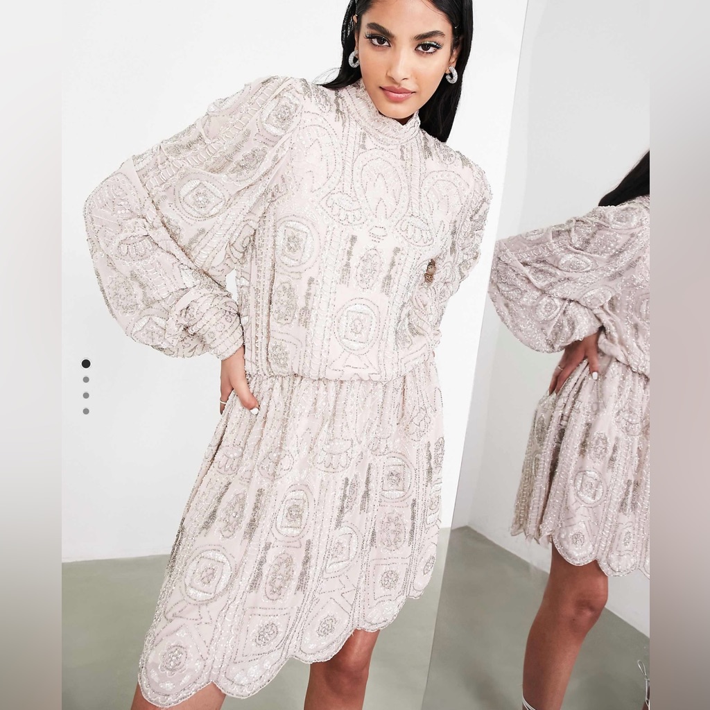 Asos Edition Pretty Embellished Mini Skater Dress In Blush